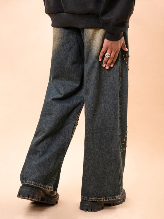 F3F Select Star Rivets Washed Distressed Jeans