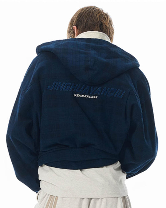 JHYQ Work Plaid Embroidery Hooded Shirt Jacket | Face 3 Face