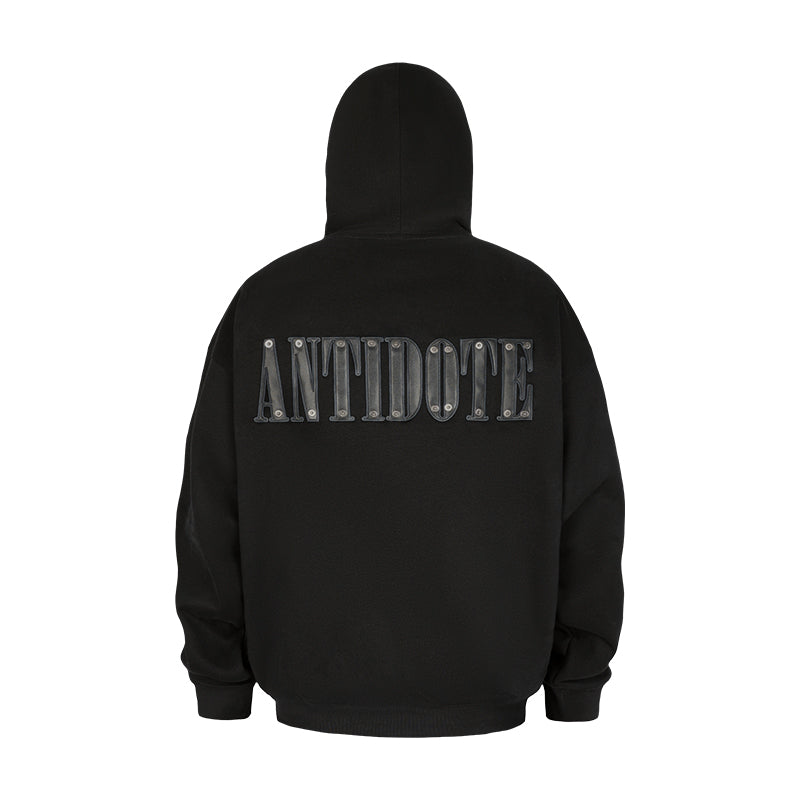 ANTIDOTE Patchwork Leather Embroidered Hoodie | Face 3 Face