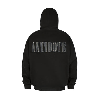 ANTIDOTE Patchwork Leather Embroidered Hoodie | Face 3 Face