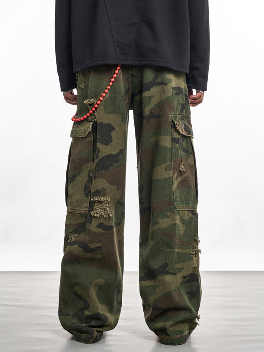 F3F Select Distressed Camouflage Cargo Jeans | Face 3 Face
