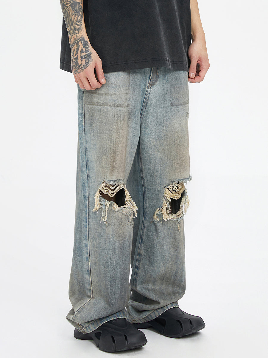 F2CE Washed Old Dirty Holes Denim Jeans