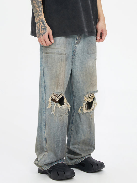 F2CE Washed Old Dirty Holes Denim Jeans