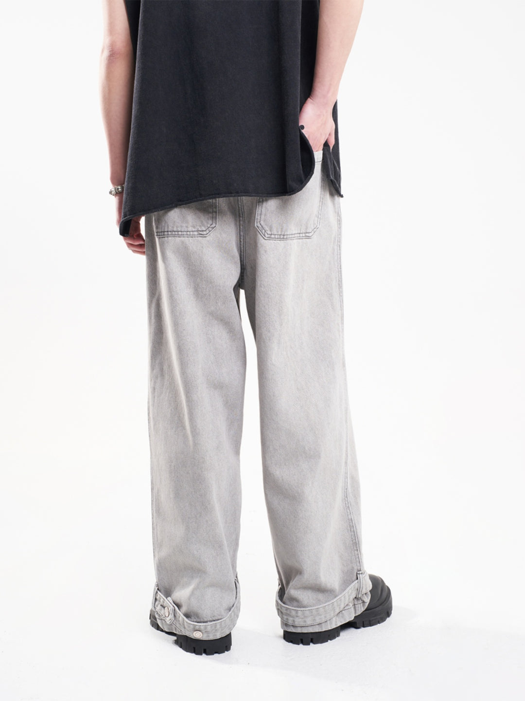 F3F Select Leg Button Strap Wide Jeans