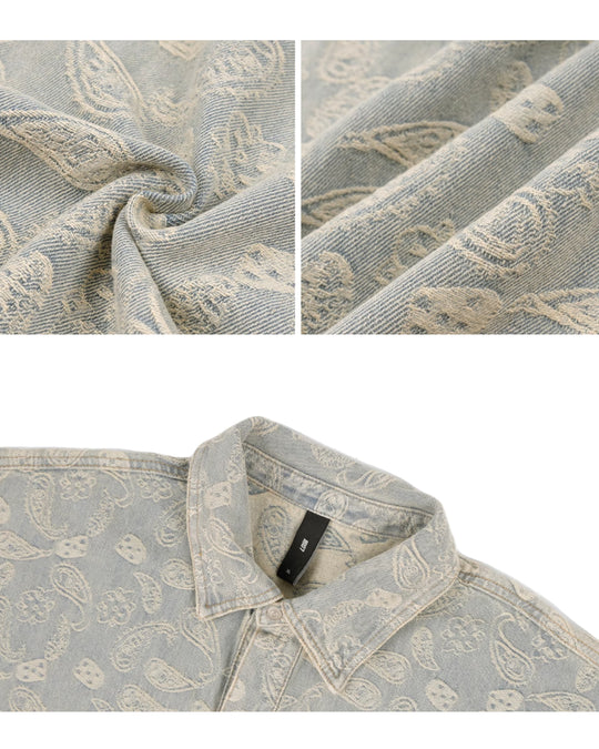 1807 Paisley Washed Denim Short Sleeve Shirt | Face 3 Face