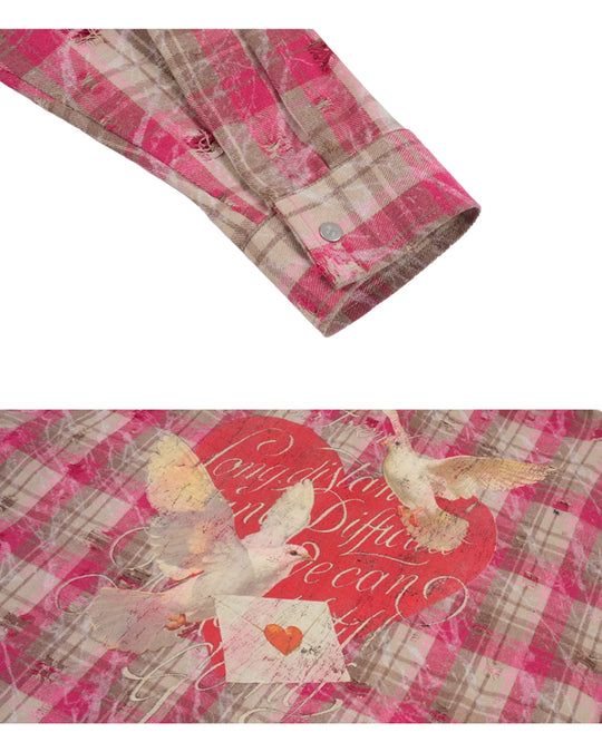 1807 Heart & Rhinestone Plaid Long Sleeve Shirt | Face 3 Face