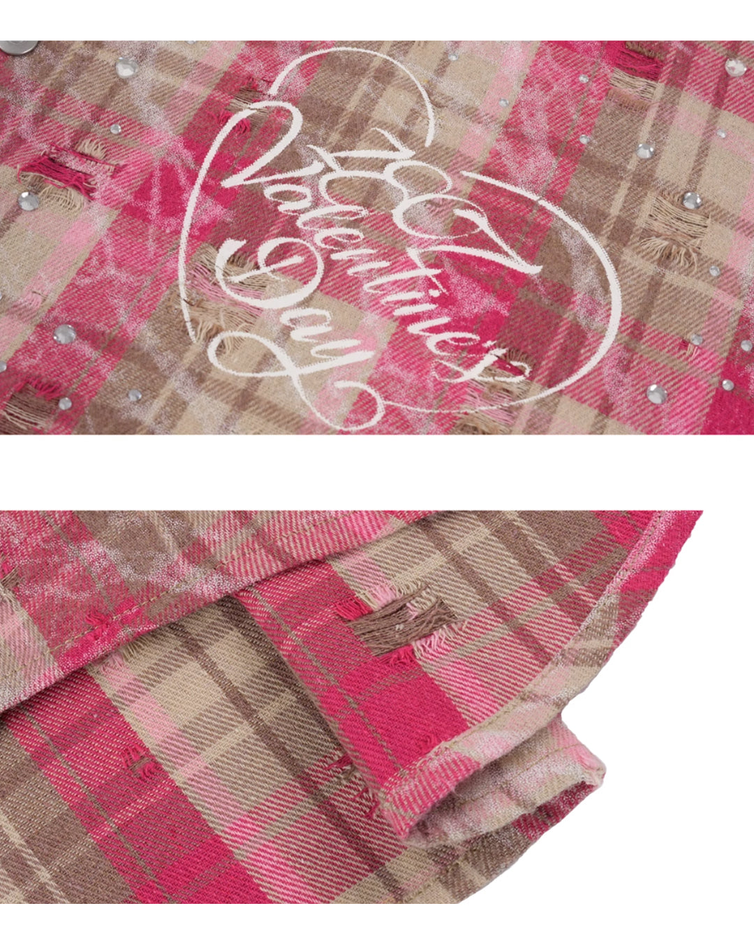 1807 Heart & Rhinestone Plaid Long Sleeve Shirt | Face 3 Face