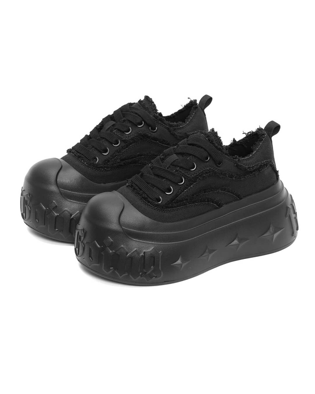 1807 INF-008 Gothic Lace Up Canvas All Black Chunky Sneakers | Face 3 Face