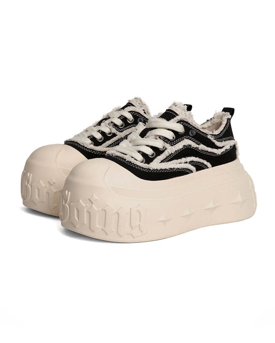 1807 INF-008 Gothic Lace Up Canvas Chunky Sneakers