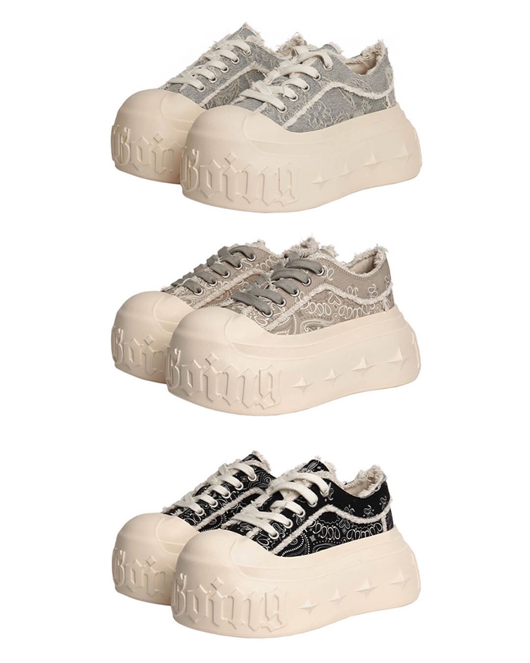 1807 INF-008 Gothic Lace Up Canvas Paisley Chunky Sneakers | Face 3 Face