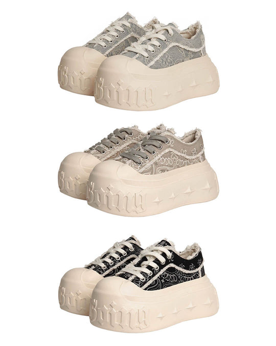 1807 INF-008 Gothic Lace Up Canvas Paisley Chunky Sneakers | Face 3 Face