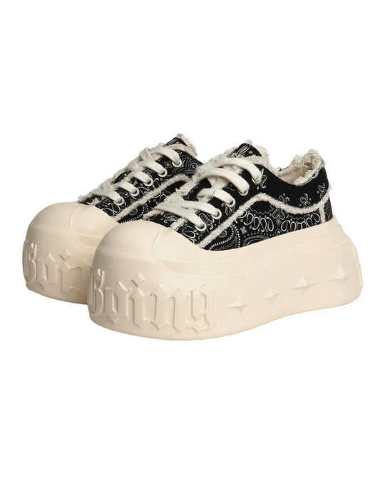 1807 INF-008 Gothic Lace Up Canvas Paisley Chunky Sneakers | Face 3 Face