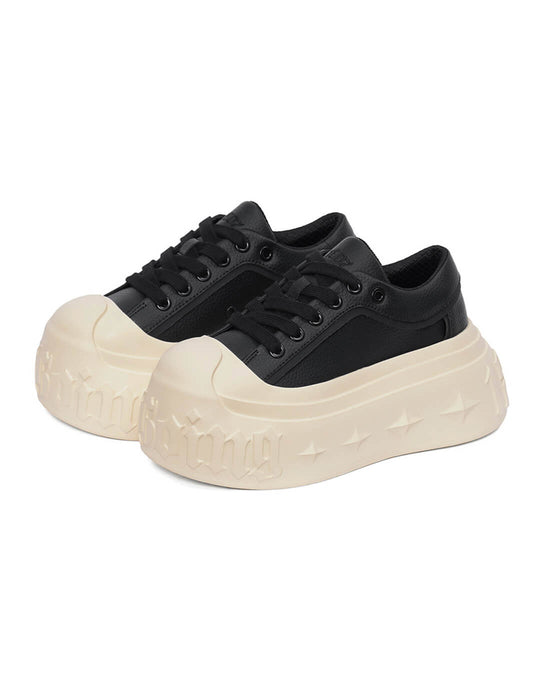 1807 INF-008 Gothic Lace Up PU Leather Chunky Sneakers