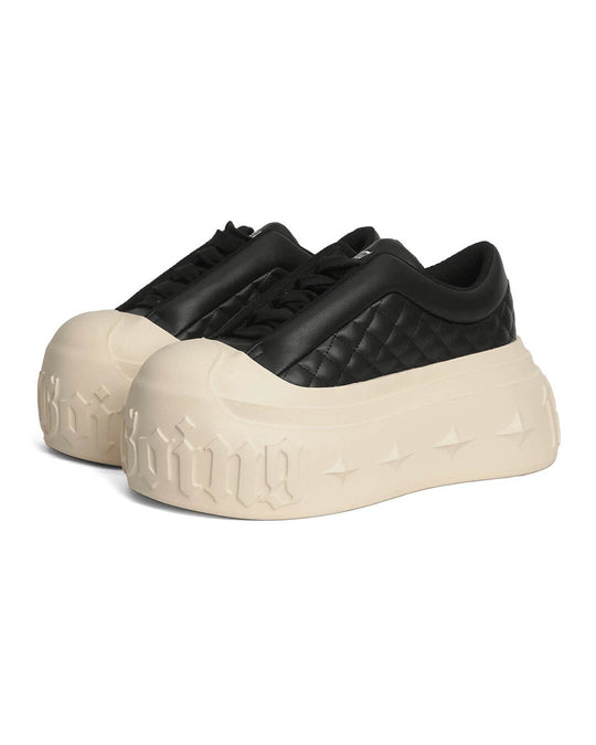 1807 INF-008 Gothic Lace Up Quilted PU Leather Chunky Sneakers