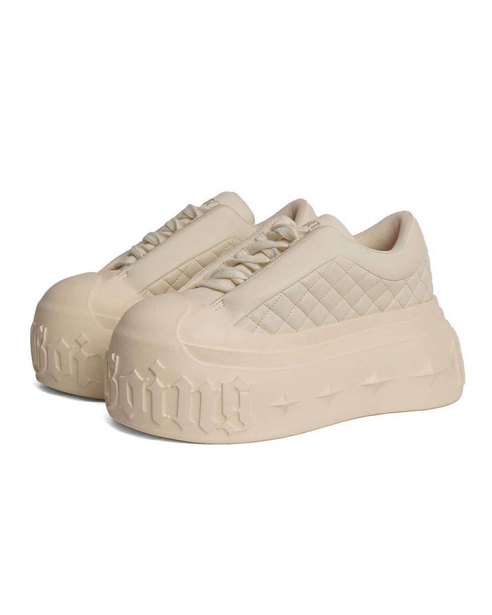 1807 INF-008 Gothic Lace Up Quilted PU Leather Chunky Sneakers