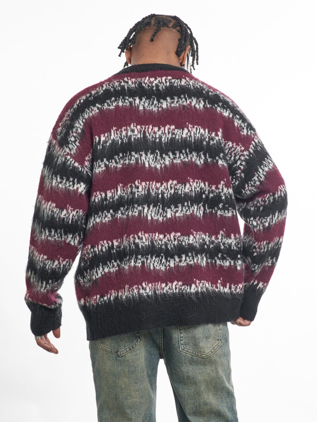 F3F Select Gradient Striped Fuzzy Knit Sweater | Face 3 Face