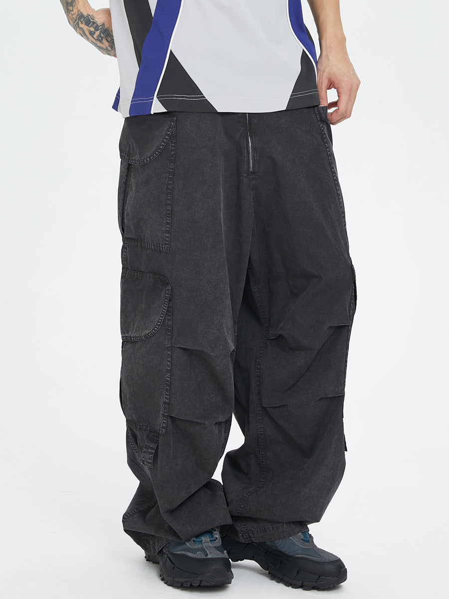 F2CE Large Pockets Workwear Pleated Wide Leg Pants