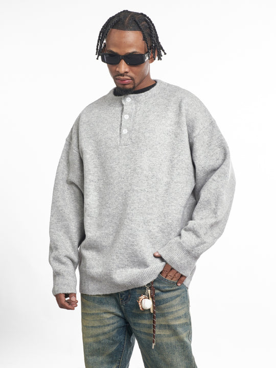 F3F Select Relaxed Fit Henley Neck Knit Sweater | Face 3 Face