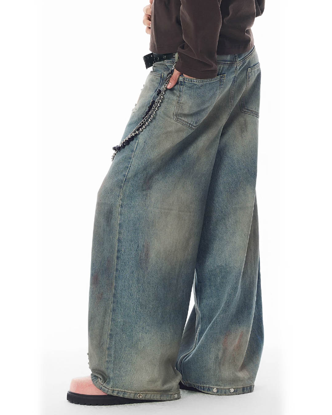 JHYQ Distressed Contrast Dyed Holes Baggy Jeans | Face 3 Face