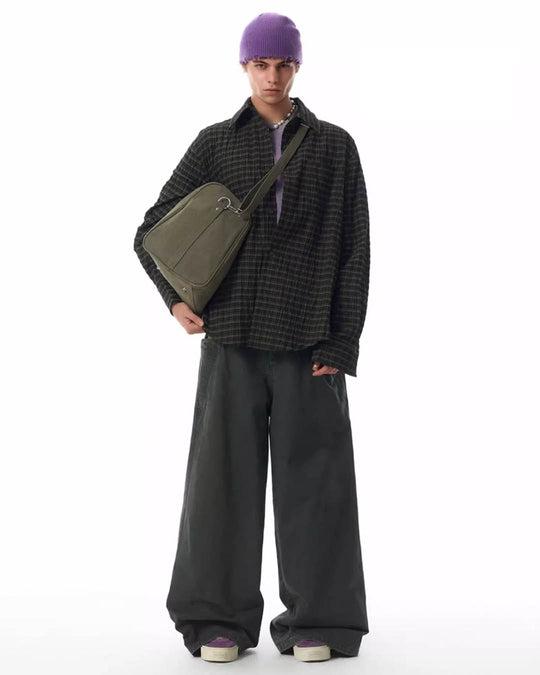 JHYQ Vintage Plaid Patchwork Long Sleeved Shirt | Face 3 Face