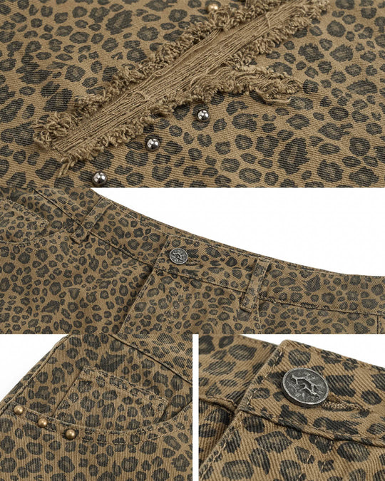 JHYQ Broken Holes Diamond Leopard Print Baggy Pants | Face 3 Face