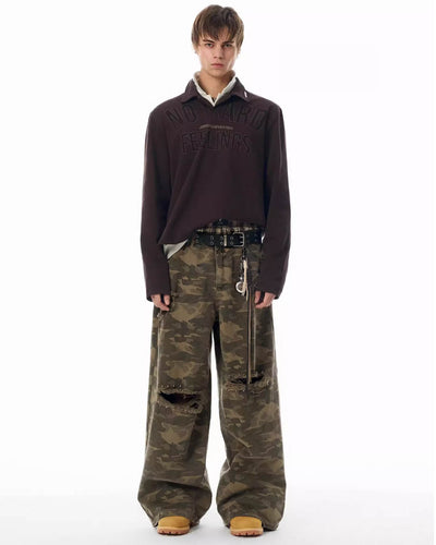 JHYQ Broken Hole Abrasion Camouflage Baggy Work Pants | Face 3 Face