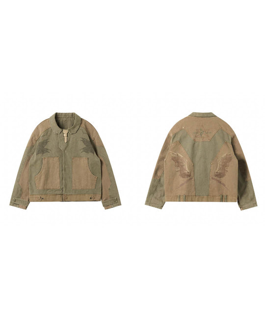 JHYQ Contrast Color Stitching Printed Canvas Work Jacket | Face 3 Face