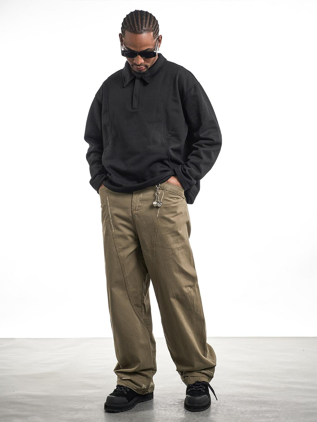 F3F Select Khaki Baggy Vertical Cut Work Pants | Face 3 Face