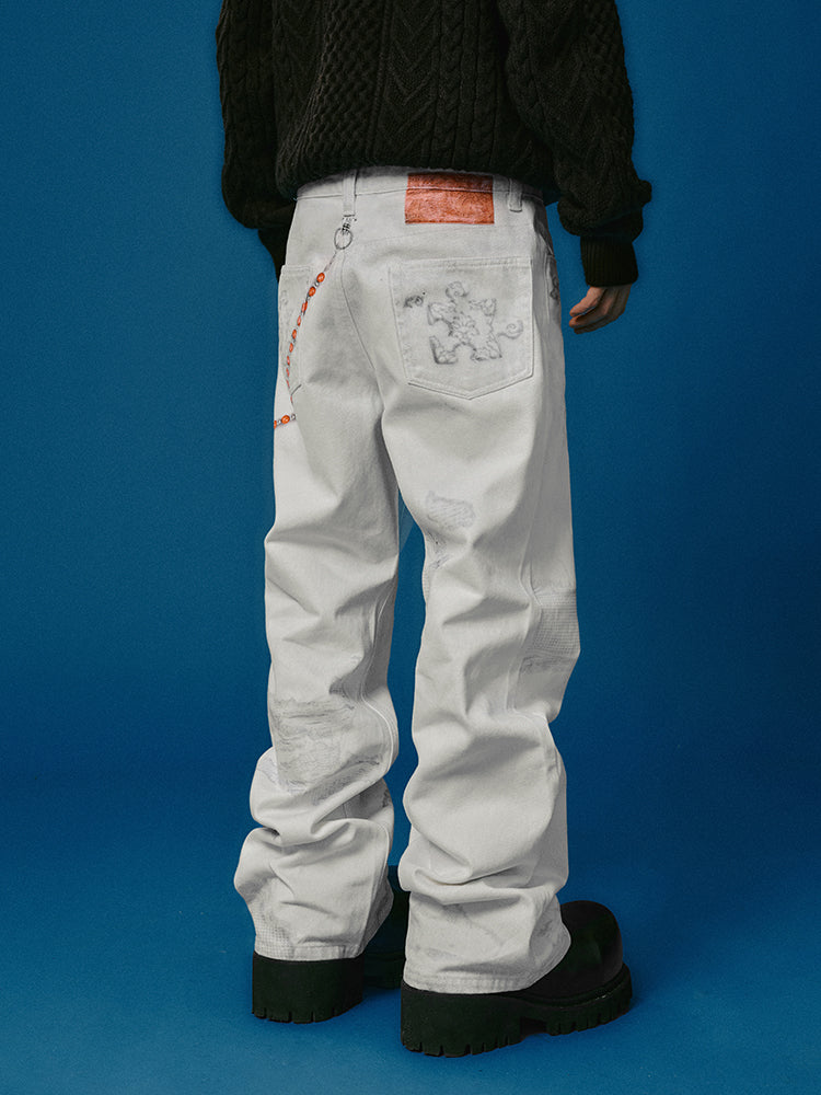 YADcrew Chain Embossed Print Jeans | Face 3 Face