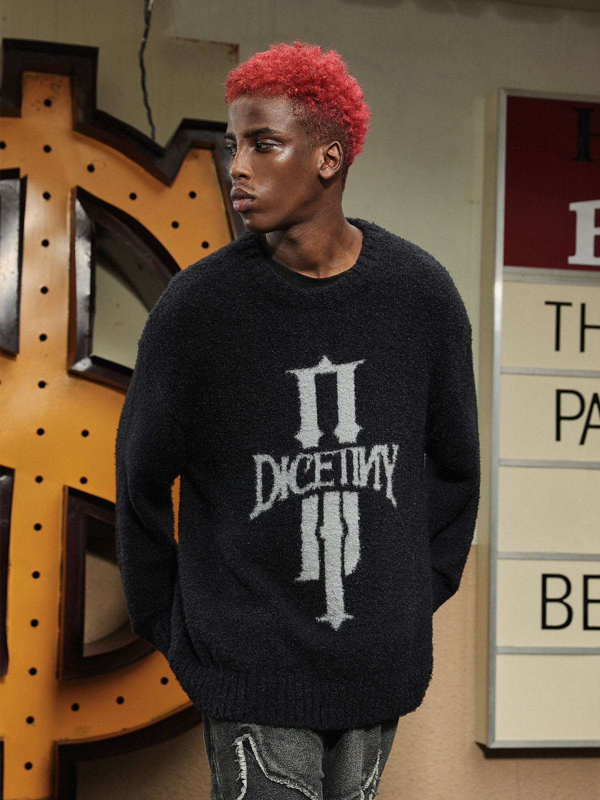 DICETINY Jacquard Logo Fleece Knit Sweater | Face 3 Face