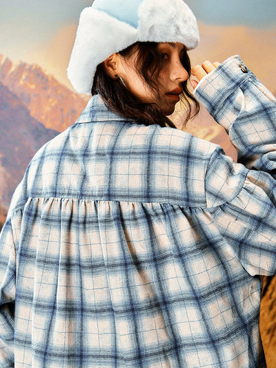 YADcrew Imitation Paper Plaid Pleated Long Sleeve Shirt | Face 3 Face