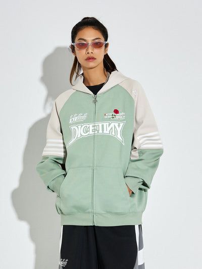 DICETINY Rose Embroidery Logo Printed Zip Up Hoodie | Face 3 Face