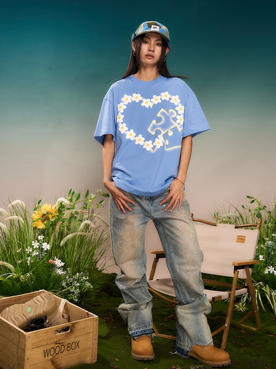 YADcrew Love Heart Puzzle Flower Foam Dot Printing Tee | Face 3 Face