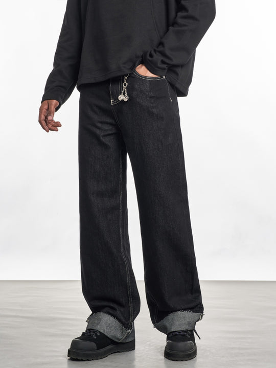 F3F Select Frayed Hem Cuffed Black Jeans | Face 3 Face
