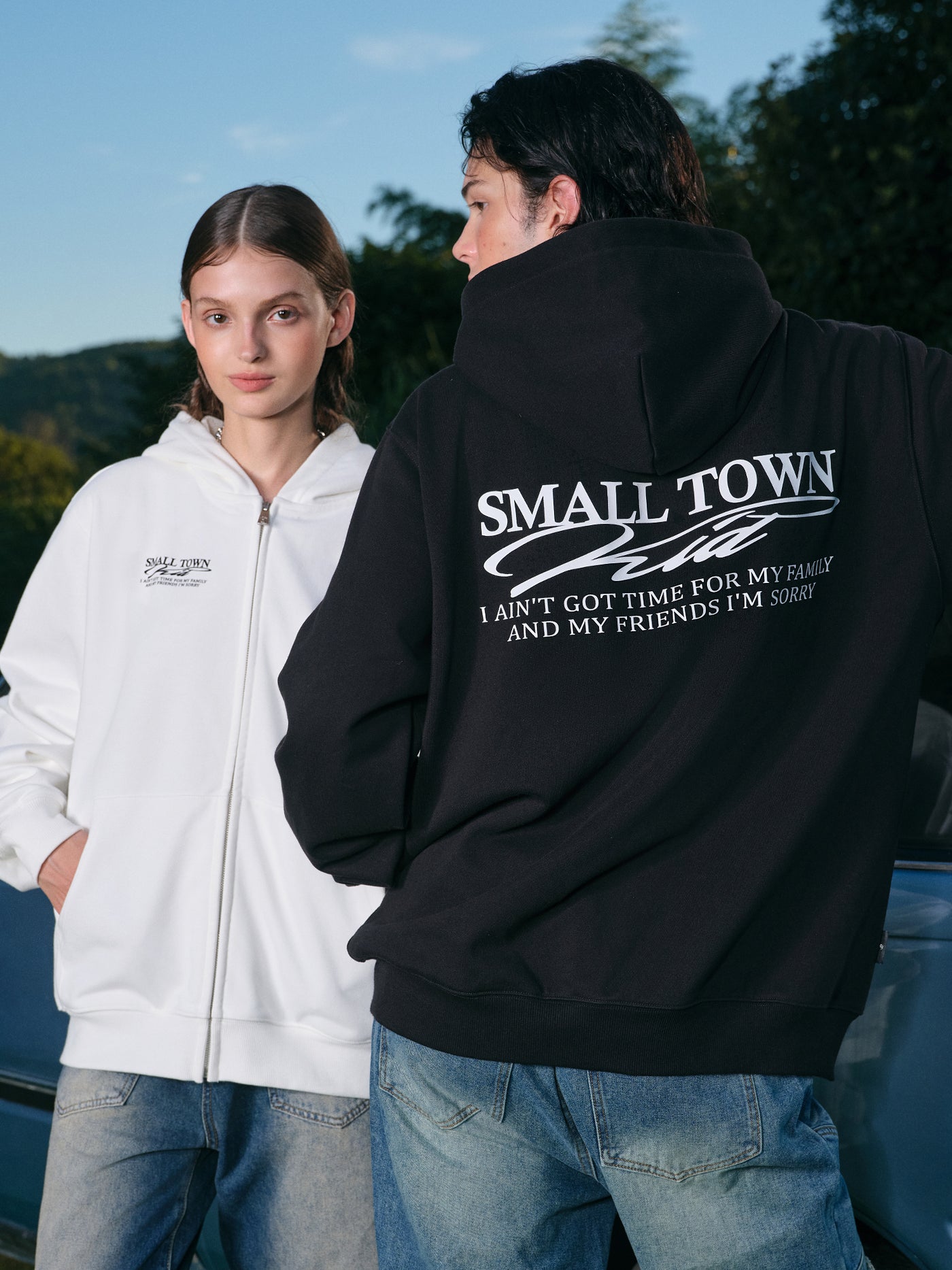 Small Town Kid Font Typography Logo Zip Up Hoodie | Face 3 Face