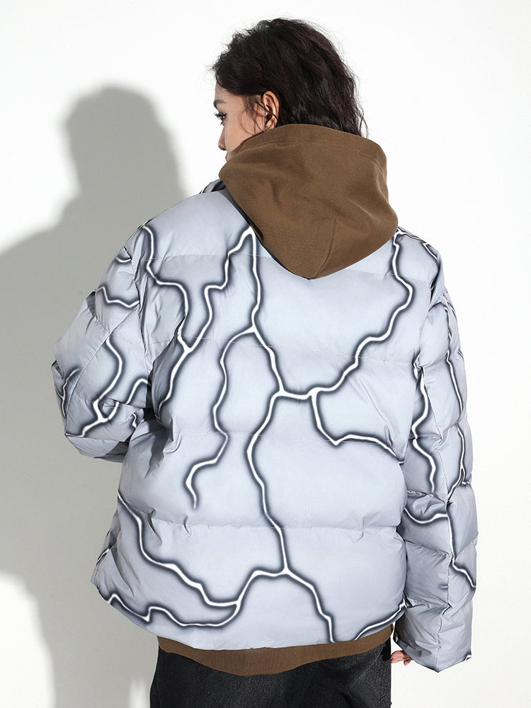 DICETINY Lightning Logo Printing Puffer Jacket | Face 3 Face