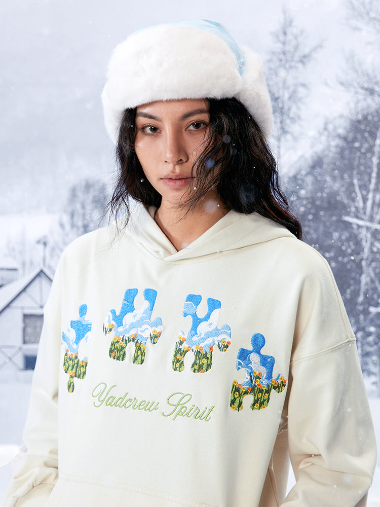 YADcrew Blue Sky Flower Puzzle Embroidery Hoodie | Face 3 Face