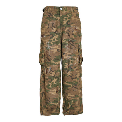 STEEPC Green Camouflage Ink Splattered Baggy Cargo Pants | Face 3 Face