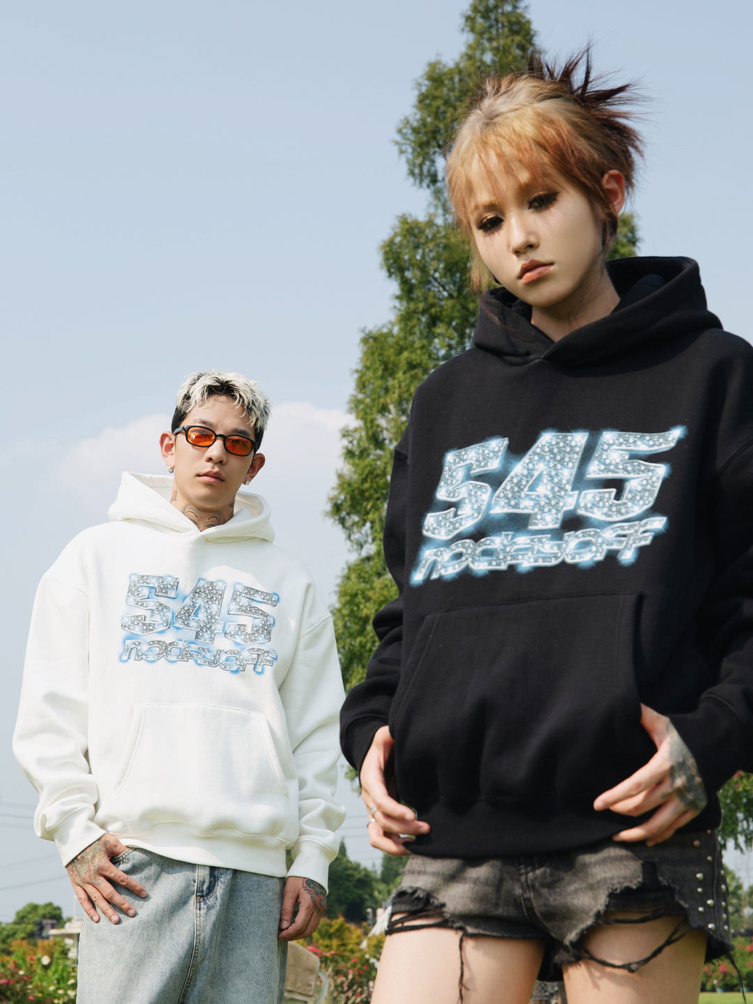 S45 Ice Blue Full Diamond Print Logo Hoodie | Face 3 Face