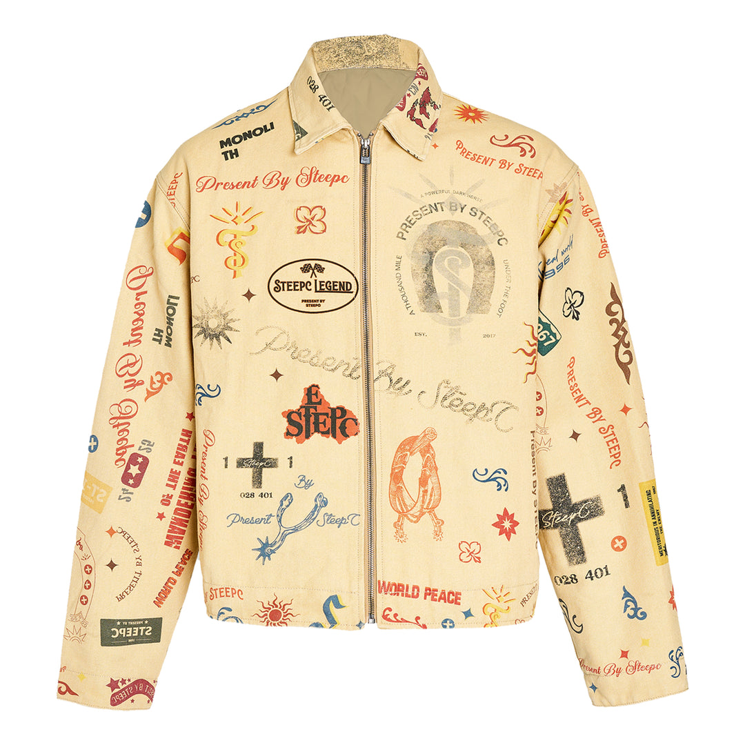 STEEPC Multi Full Print Vintage Work Jacket | Face 3 Face