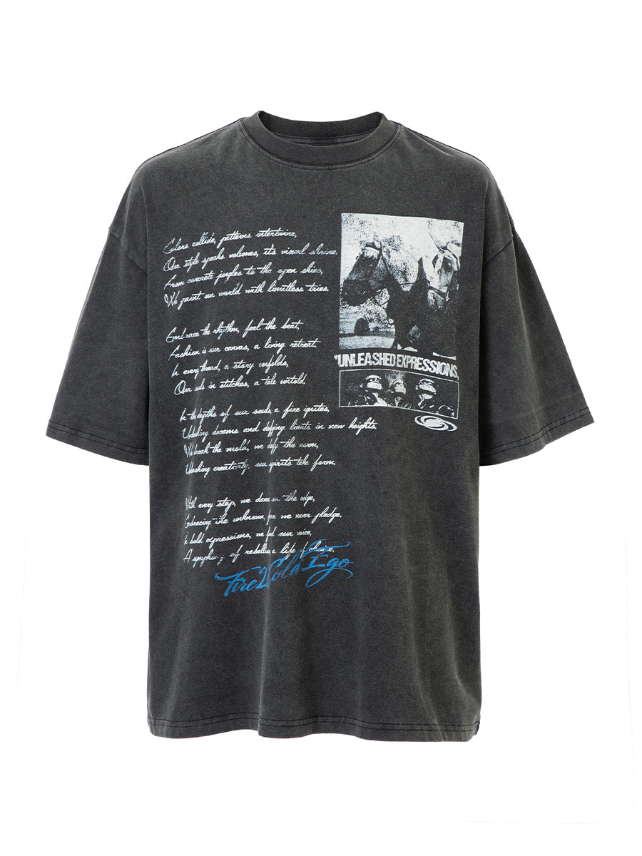 F2CE Washed Old Picture Slogan Letter Print Tee