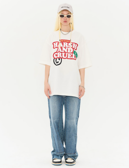 Harsh and Cruel Washed Loose Patched Trousers