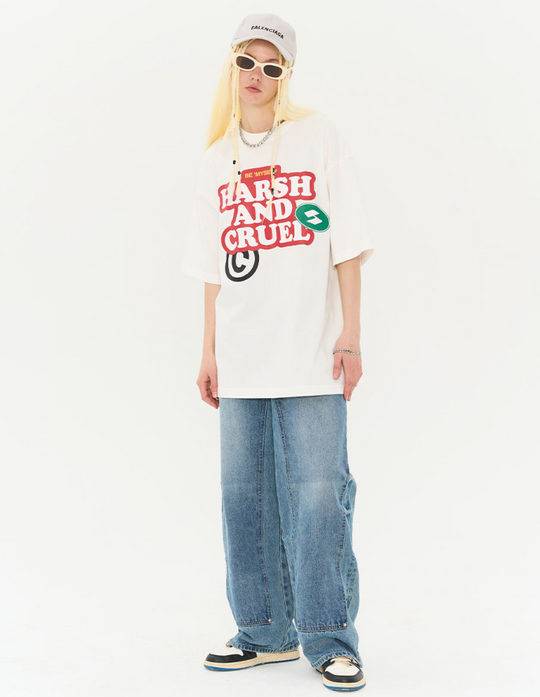 Harsh and Cruel Washed Loose Patched Trousers