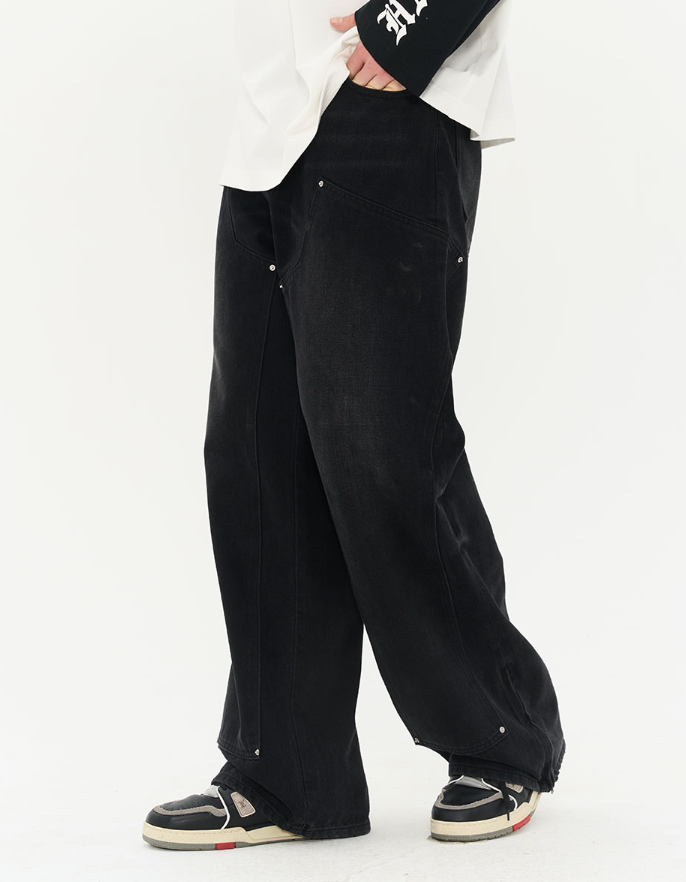 Harsh and Cruel Washed Loose Patched Trousers