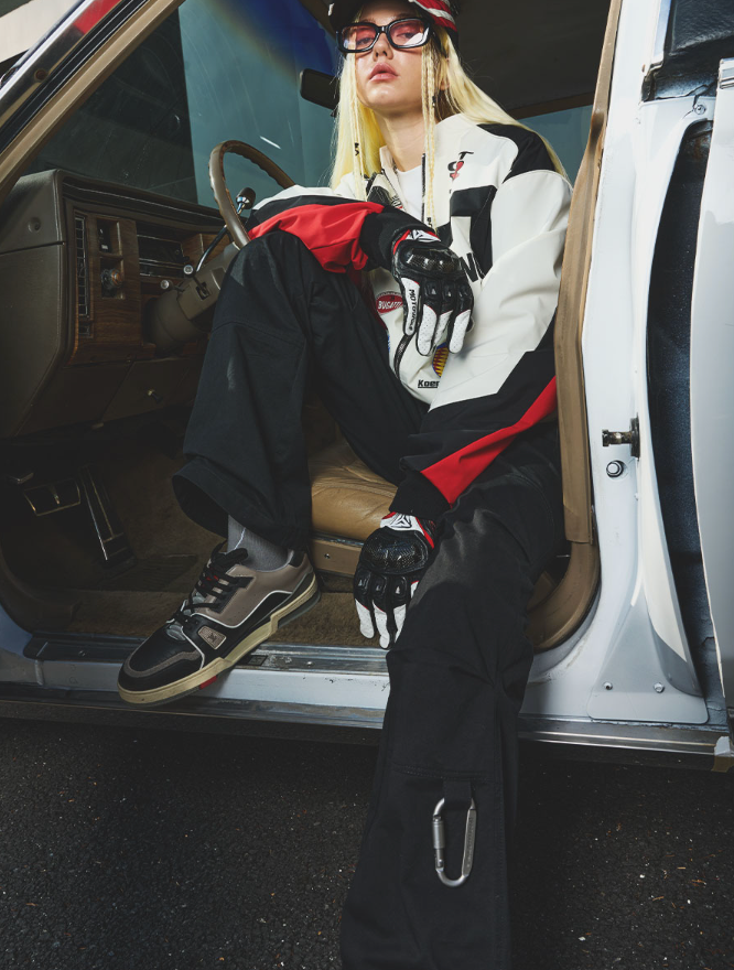 Harsh and Cruel Pleated Carabiner Flared Trousers