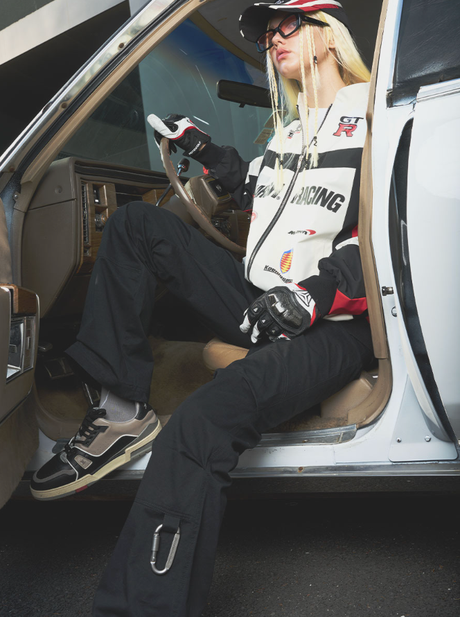 Harsh and Cruel Pleated Carabiner Flared Trousers