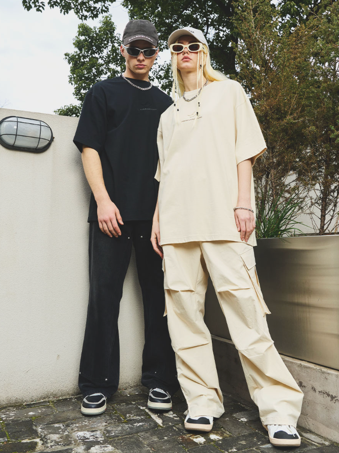 Harsh and Cruel Irregular Pleated Carabiner Loose Trousers