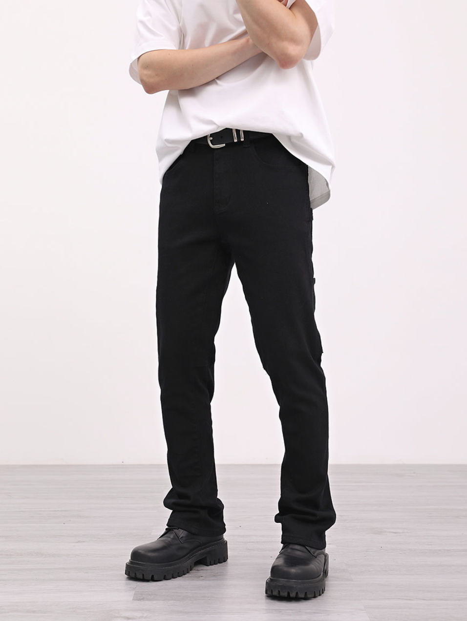 F3F Select Patchwork Leg Button Adjustment Micro Flare Denim Jeans