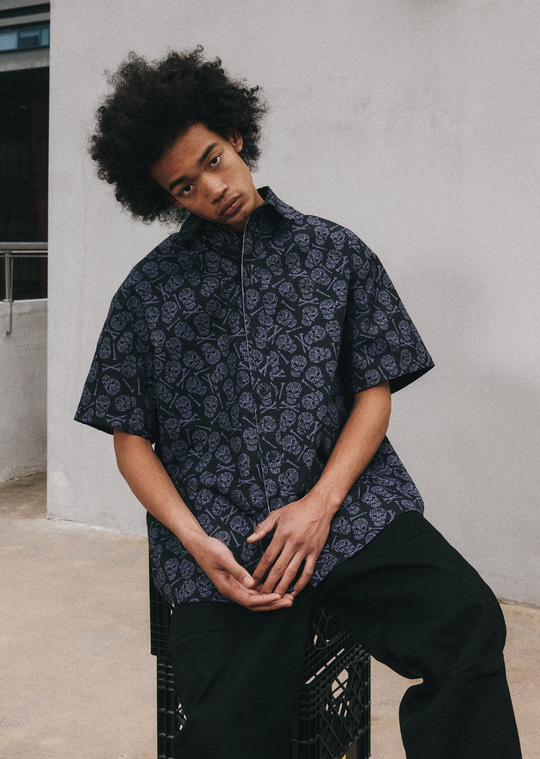 ANTIDOTE Skull Print Short Sleeve Shirt