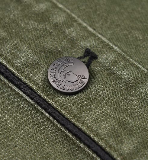 ANTIDOTE Embroidered Letters Denim Baseball Short Sleeve Shirt